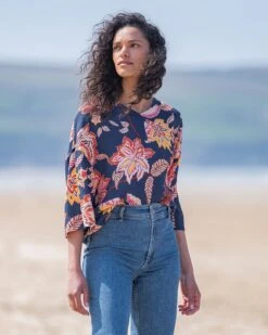 V Neck Printed Swing Top