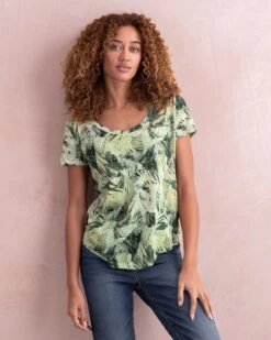 Linen Blend Scoop Neck T-Shirt -Celtic & Co Store 158002