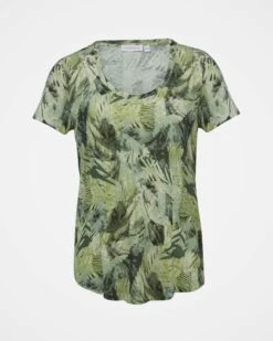 Linen Blend Scoop Neck T-Shirt -Celtic & Co Store 158537