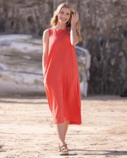 Organic Cotton Pleated Back Midi Dress