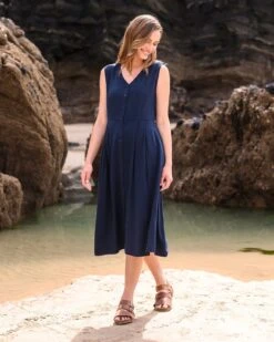 Sleeveless Button Through Midi Dress