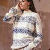 Fair Isle Stripe Funnel Neck Sweater -Celtic & Co Store 180547