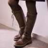 Knee High Strap Detail Lace Up Boots -Celtic & Co Store 183495