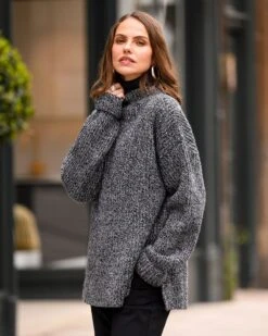 Ribbed Funnel Neck Sweater