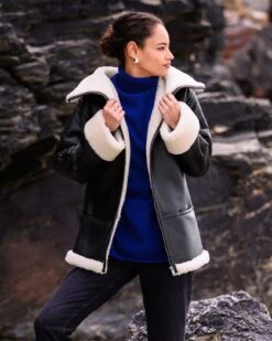 Slouchy Funnel Neck Shearling Jacket