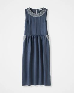 Pure Linen Embroidered Sleeveless Midi Dress -Celtic & Co Store 189089