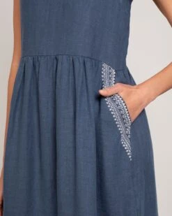 Pure Linen Embroidered Sleeveless Midi Dress -Celtic & Co Store 189144