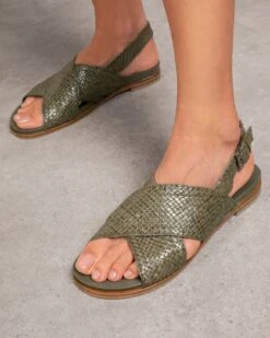 Leather Woven Crossover Sandals