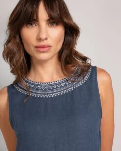 Pure Linen Embroidered Sleeveless Midi Dress -Celtic & Co Store 190268