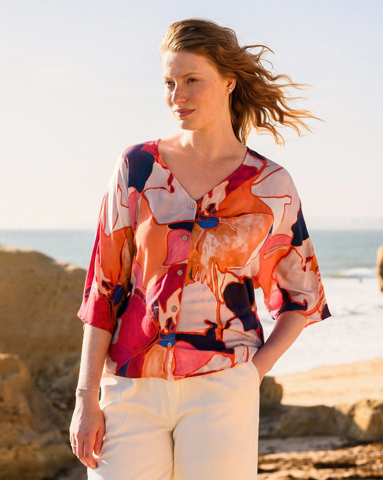 V Neck Button Through Drape Blouse 3 V Neck Button Through Drape Blouse