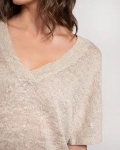 Linen Blend V Neck Slouch Knitted Top -Celtic & Co Store 190610