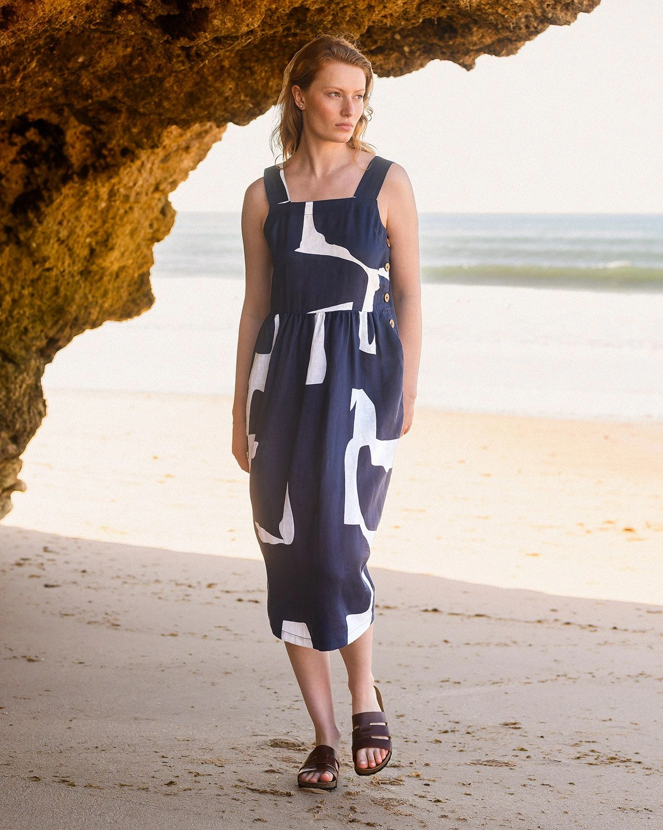 Pure Linen Button Detail Midi Dress 3 Pure Linen Button Detail Midi Dress