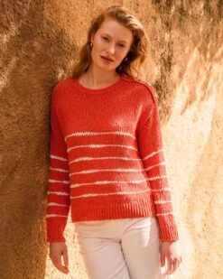 Linen Blend Drop Stitch Breton Sweater