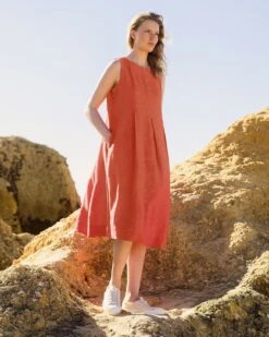 Linen Sleeveless Midi Swing Dress