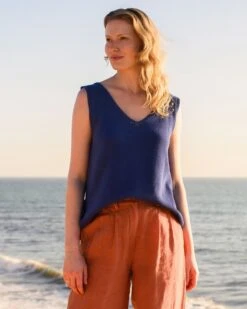Organic Cotton Knitted V Neck Sleeveless Top