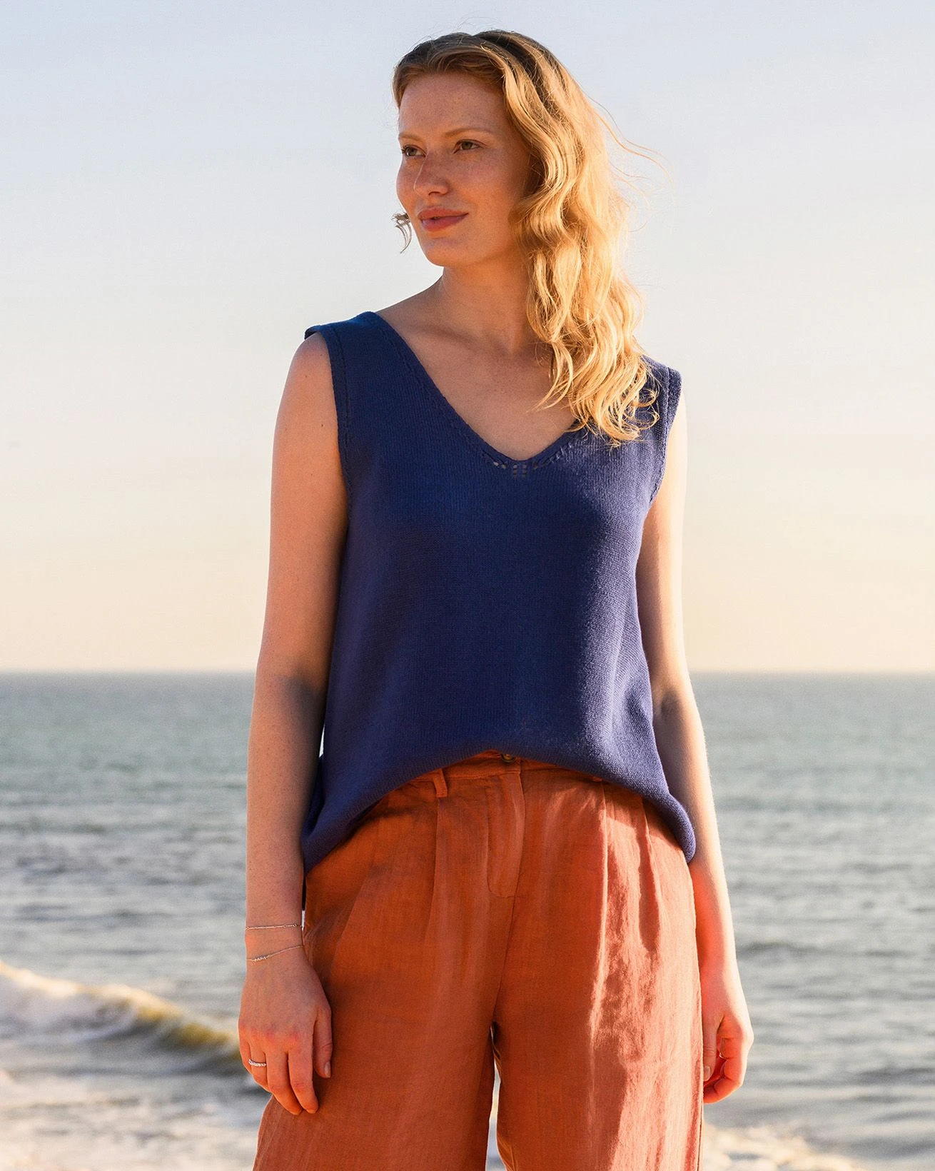 Organic Cotton Knitted V Neck Sleeveless Top 3 Organic Cotton Knitted V Neck Sleeveless Top