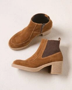 Crepe Mid Heel High Ankle Boots