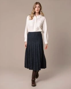 Button Detail Pleated Midi Skirt -Celtic & Co Store 200006